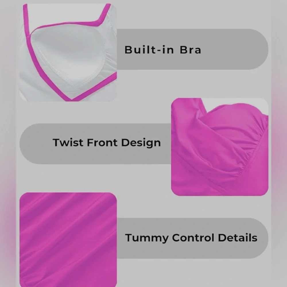 Tempt Me Women Hot Pink Tummy Control One Piece Swimsuits with Boyleg Shorts - Picture 4 of 10